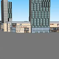 Modern Hotel Building With Tall Glass Towers And Surrounding Commercial Plaza