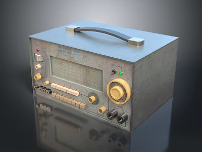 Vintage Electronic Device With Metal Casing Handle Knobs Display Screen And Green Indicator Light 3d model