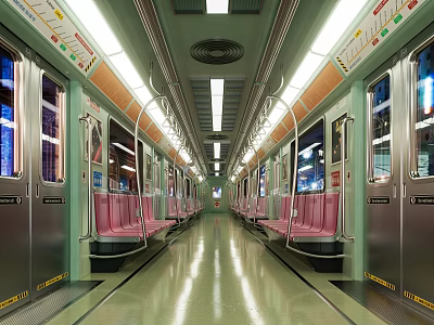 Modern Subway Interior With Pink Seats Silver Doors And Bright Lighting 3d model