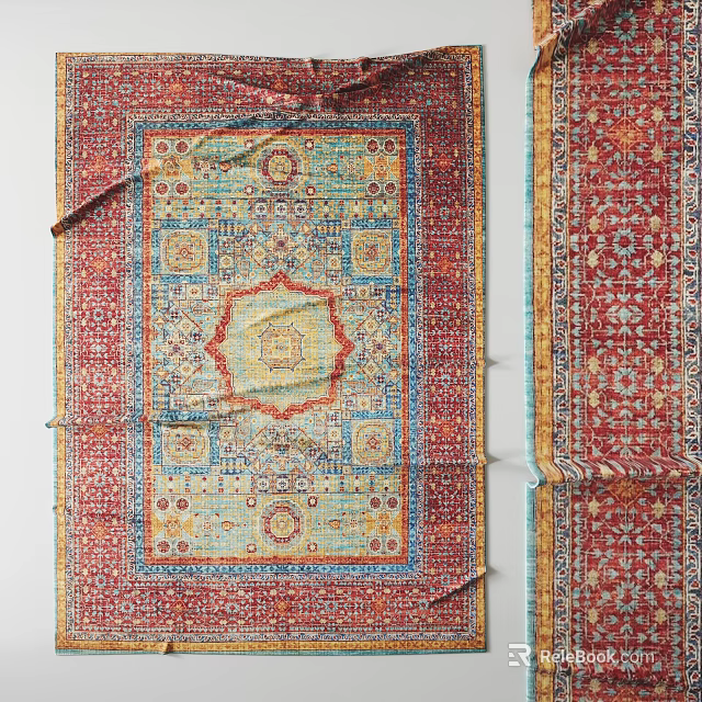 Traditional Square Rug With Intricate Colorful Geometric Floral Patterns And Borders 3d model 