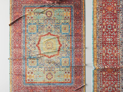 Traditional Square Rug With Intricate Colorful Geometric Floral Patterns And Borders 3d model