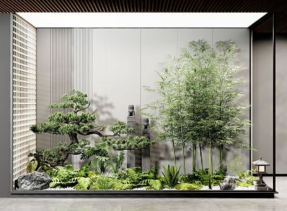 New Chinese style landscape sketch courtyard landscape sketch fern plant bamboo pine 3d model