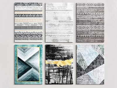 Collection of Square Rugs with Geometric Patterns Abstract Lines and Neutral Tones 3d model