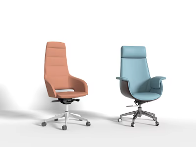 Modern Upholstered Office Chairs in Orange and Blue with Swivel Base and Rolling Wheels 3d model