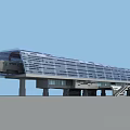 Modern Blue Roof Transportation Structure With Metal Frame Over Roadway