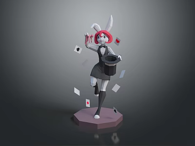 Game Movie Rabbit Character With Red Hair Rabbit Ears Black Dress Holding Playing Cards 3d model