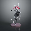 Game Movie Rabbit Character With Red Hair Rabbit Ears Black Dress Holding Playing Cards