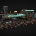 Vintage Steam Train Model with Green Black and Gold Accents on Rail Tracks