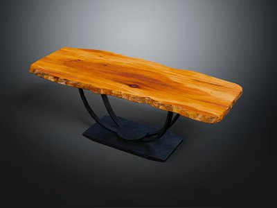 Solid Wood Live Edge Table with Natural Grain Black Metal Base and Modern Design 3d model