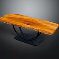 Solid Wood Live Edge Table with Natural Grain Black Metal Base and Modern Design 3d model