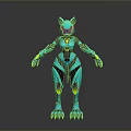 Turquoise Cat Like Robot Character With Creature Features And Mechanical Design Elements 3d model