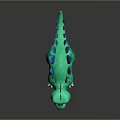 Green Dinosaur Toy With Blue Spikes Yellow Belly And White Claws On Black Background