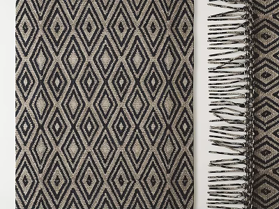 Stylish Square Rug With Diamond Pattern Dark Gray And Beige Tassel Edges 3d model