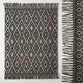 Stylish Square Rug With Diamond Pattern Dark Gray And Beige Tassel Edges
