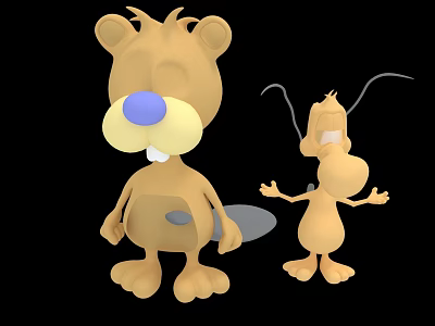 Two 3D Designed Animated Cartoon Characters Featuring Blue Nose And Long Antennae In Standing Poses 3d model