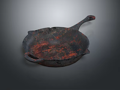 Vintage Cast Iron Pan With Rustic Surface And Long Handle For Kitchen Use 3d model