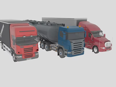 3D Rendered Red and Blue Tanker Cargo Trucks in Fleet Collection 3d model