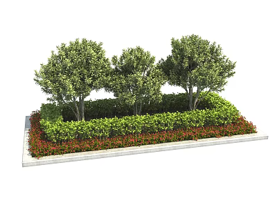 Lush Green Shrubs With Red Foliage And Trees In Garden Landscaping Design 3d model