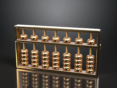 Golden Metallic Abacus With Round Beads On Black Reflective Surface 3d model
