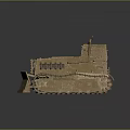 Vintage Tracked Military Vehicle With Khaki Bulldozer Blade Headlights And Top Structure