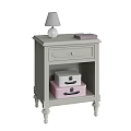 Gray Wooden Nightstand With Drawer Open Shelf Storage Boxes Table Lamp And Pink Book