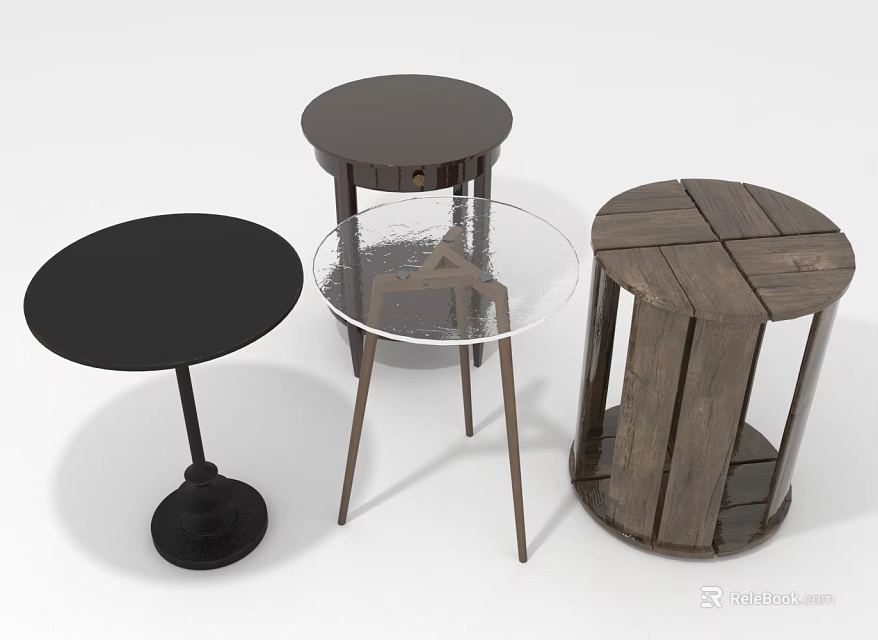 Various Modern Round Tables Featuring Glass Wooden And Black Design Styles 3d model 