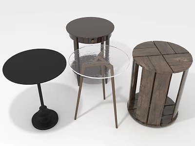 Various Modern Round Tables Featuring Glass Wooden And Black Design Styles 3d model