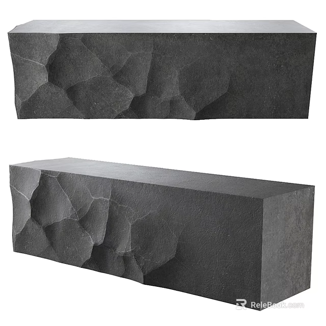 Black Textured Stone Sculptural Block With Irregular Surface For Modern Decor 3d model