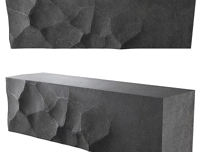 Black Textured Stone Sculptural Block With Irregular Surface For Modern Decor 3d model