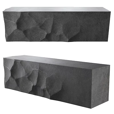 Black Textured Stone Sculptural Block With Irregular Surface For Modern Decor 3d model