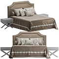Modern Double Bed With Soft Upholstered Headboard Decorative Pillows And Nightstand 3d model