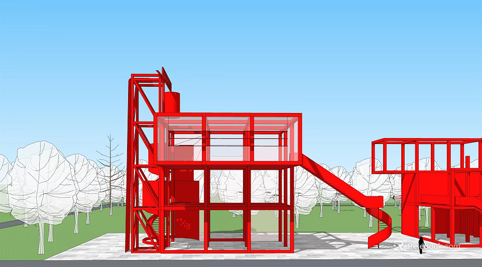 Red Roadside Structure With Slide And Metal Framework For Traffic Safety 3d model