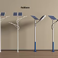 Solar Powered Outdoor Lights With White Pole Blue Base And Contemporary Design