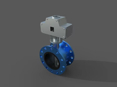 High Performance Industrial Butterfly Valve With Silver Actuator And Blue Body Structure 3d model