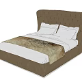Stylish Double Bed With Brown Tufted Headboard White Linens And Brown Fur Throw