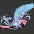 Cute Cartoon Child with Light Blue Hair Pink Dress Big Gloves and Fox Tail Dancing