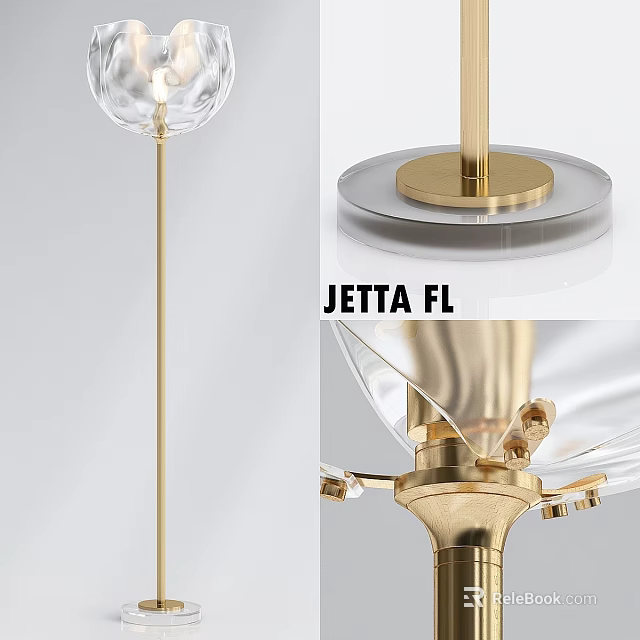 Modern Brass Floor Lamp with Globe Shaped Transparent Glass Shade and Stable Base 3d model 