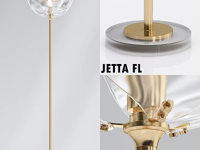 Modern Brass Floor Lamp with Globe Shaped Transparent Glass Shade and Stable Base 3d model