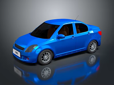 Blue Sedan 3D Model With Shiny Body Black Windows And Silver Wheels 3d model