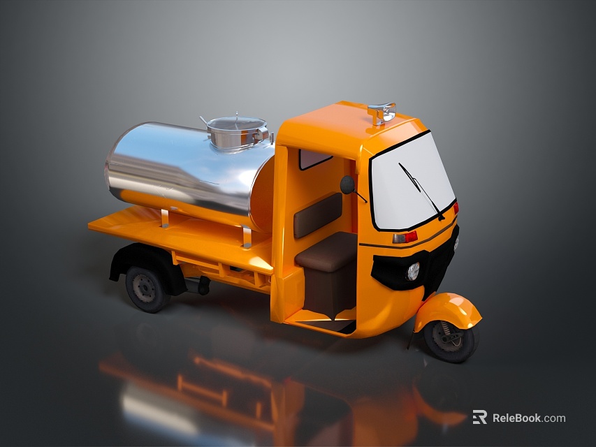 Orange Three Wheeled Practical Utility Vehicle With Silver Storage Tank For Transport 3d model 