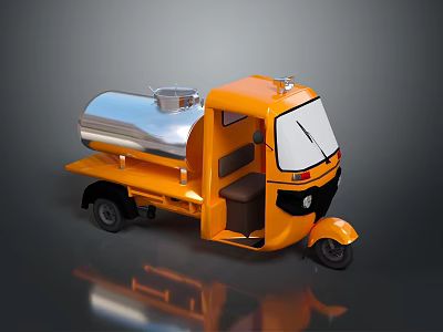 Orange Three Wheeled Practical Utility Vehicle With Silver Storage Tank For Transport 3d model