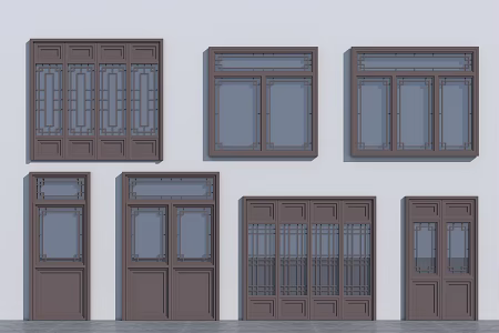 Chinese style door and window grille door and window ancient built window 3d model