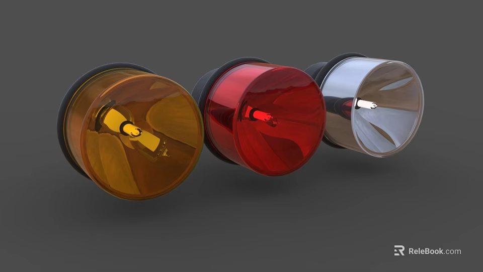 Set of Three Colored Warning Lights Yellow Red Silver Rotating Emergency Indicators 3d model 