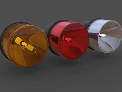 Set of Three Colored Warning Lights Yellow Red Silver Rotating Emergency Indicators 3d model