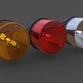 Set of Three Colored Warning Lights Yellow Red Silver Rotating Emergency Indicators