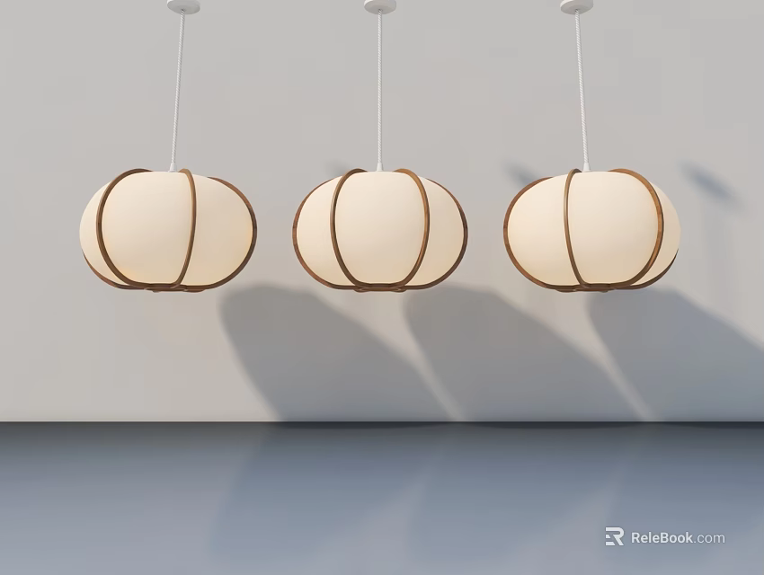 Modern Wooden Hinged Door Design With White Pendant Lights And Wall Shadow 3d model 