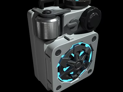 Gray Metal Portable Speaker With Blue LED Lights Knob Control And Grille Panel 3d model