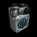 Gray Metal Portable Speaker With Blue LED Lights Knob Control And Grille Panel