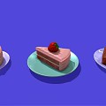 Assorted Fresh Cake Slices With Strawberries Cherry And Cream On Purple Background