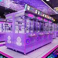 Modern Mall Interior With Purple Neon Lights Vending Machines And Shops Decoration